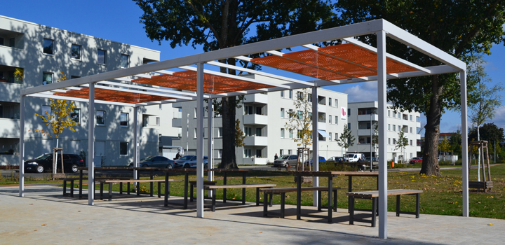 Stahl Pergola - Schulhofmöbel Ney